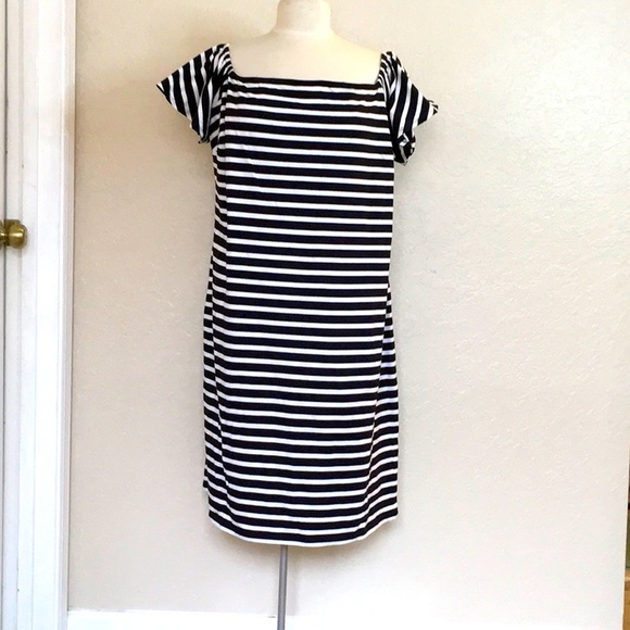 Ralph Lauren Black and White Striped On/Off Shoulder Dress - 2X - NWT - Picture 1 of 16
